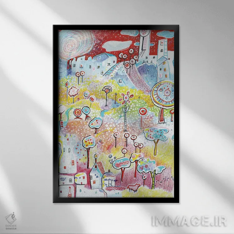 تابلو دکوراتیو شب سرخ اثر ایرنه گولاندریس - نمای قابدار مشکی