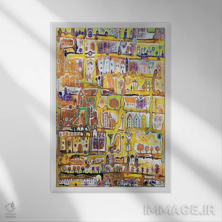 تابلو دکوراتیو شهر زرد اثر ایرنه گولاندریس - نمای قابدار سفید