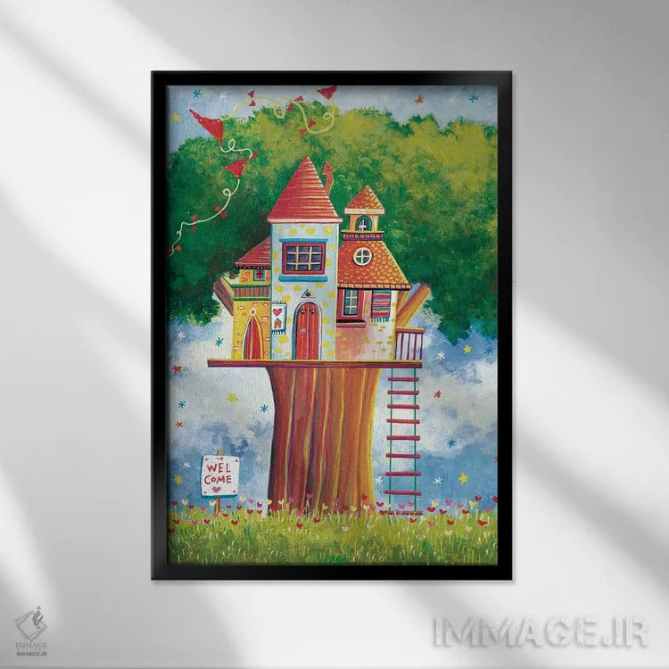 تابلو دکوراتیو خانه درختی اثر ایرنه گولاندریس - نمای قابدار مشکی