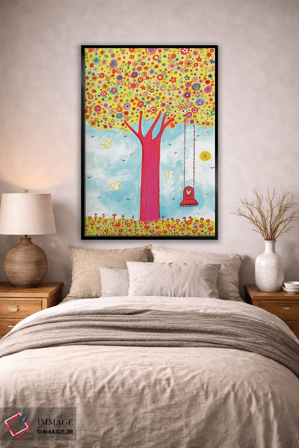 تابلو دکوراتیو درخت رنگارنگ با تاب اثر ایرنه گولاندریس - D2B