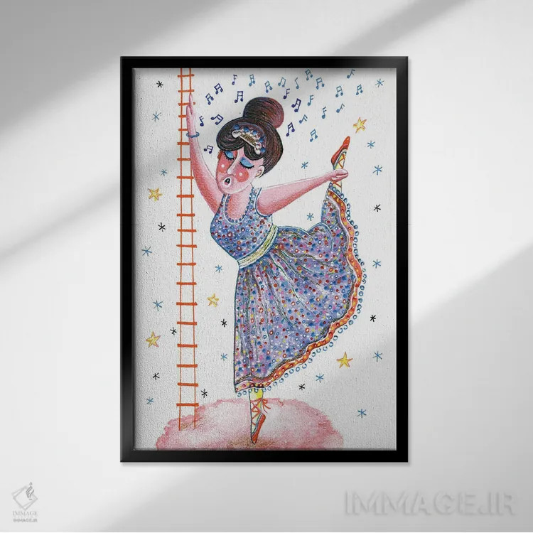 تابلو دکوراتیو رقص باله روی ابر اثر ایرنه گولاندریس - نمای قابدار مشکی