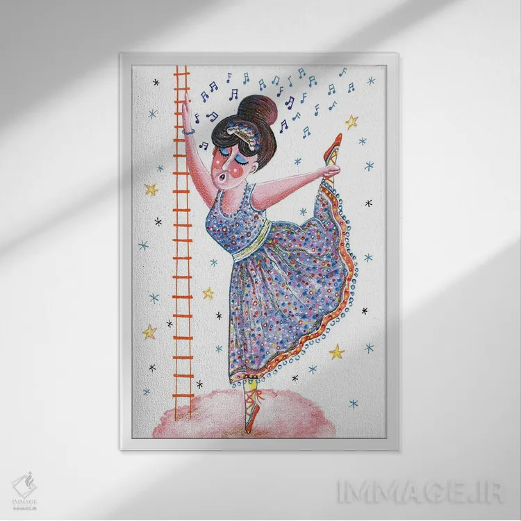 تابلو دکوراتیو رقص باله روی ابر اثر ایرنه گولاندریس - نمای قابدار سفید