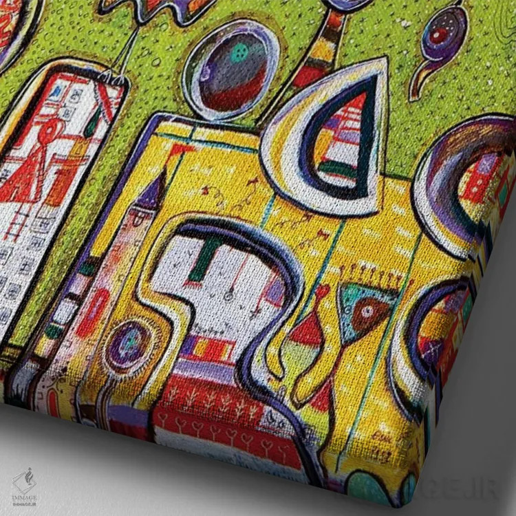 تابلو دکوراتیو اسباب بازی کودکان اثر ایرنه گولاندریس - نمای نزدیک بافت بوم