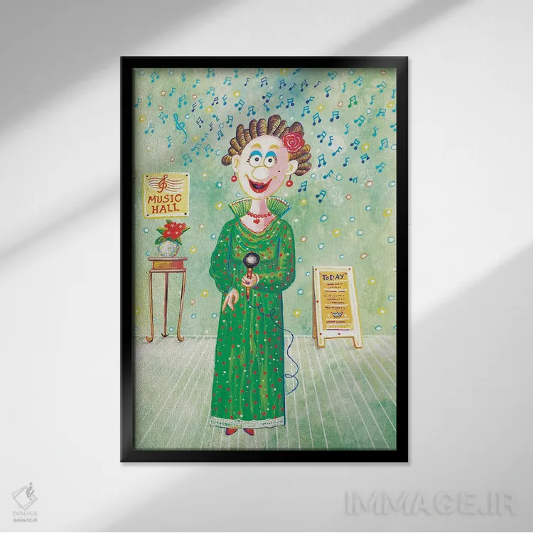 تابلو دکوراتیو خواننده زن اثر ایرنه گولاندریس - نمای قابدار مشکی