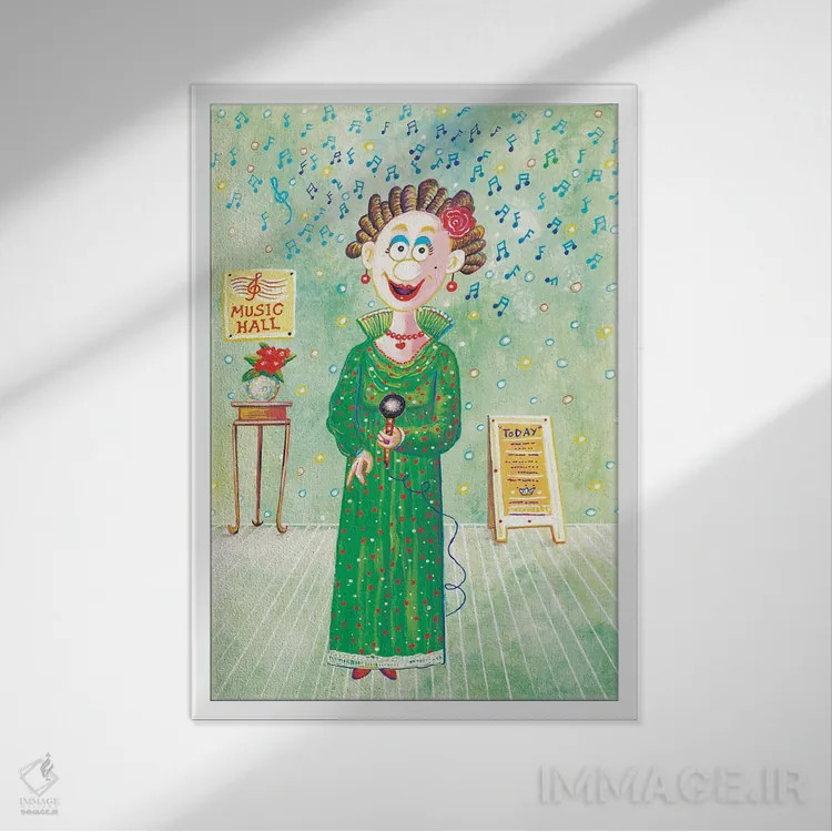 تابلو دکوراتیو خواننده زن اثر ایرنه گولاندریس - نمای قابدار سفید