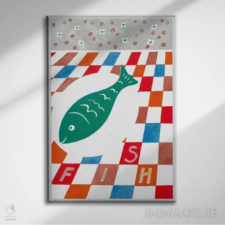 تابلو دکوراتیو جشن ماهی ها اثر ایرنه گولاندریس - نمای روبهرو روی دیوار