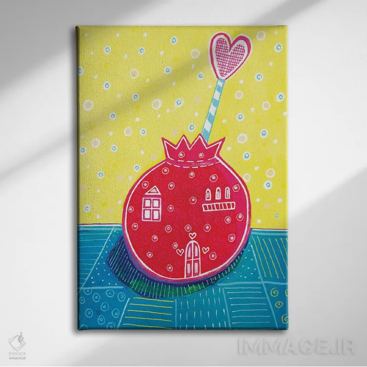 تابلو دکوراتیو انار با قلب اثر ایرنه گولاندریس - نمای روبهرو روی دیوار