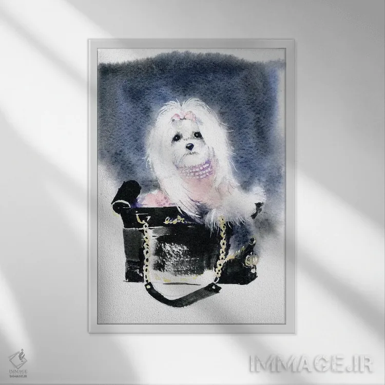 تابلو دکوراتیو سگ اثر مارینا ایگناتووا - نمای قابدار سفید