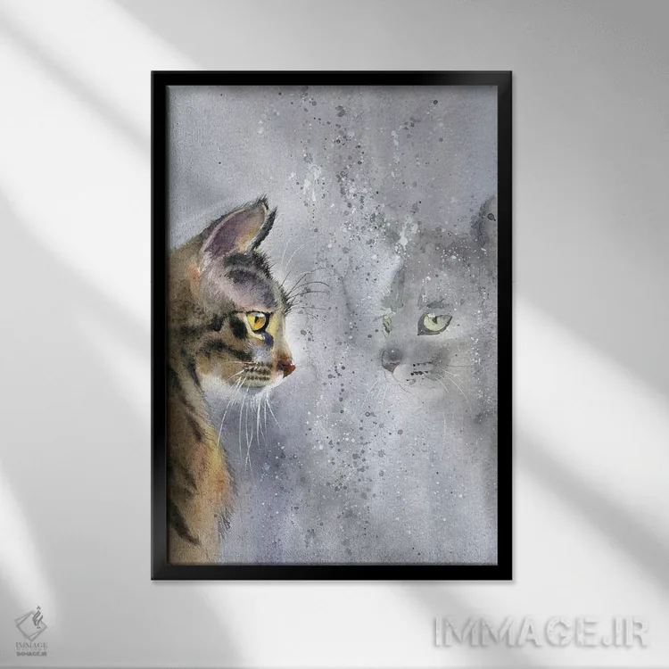 تابلو دکوراتیو گربه کنار پنجره اثر مارینا ایگناتووا - نمای قابدار مشکی