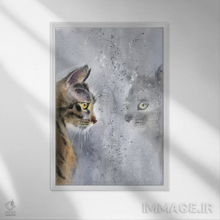 تابلو دکوراتیو گربه کنار پنجره اثر مارینا ایگناتووا - نمای قابدار سفید
