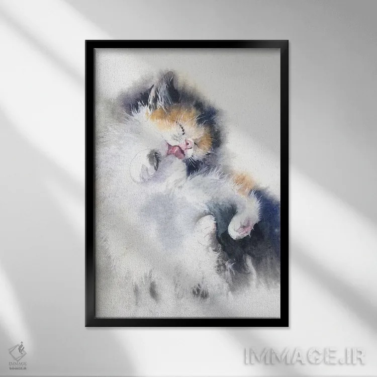 تابلو دکوراتیو حمام بچه گربه اثر مارینا ایگناتووا - نمای قابدار مشکی