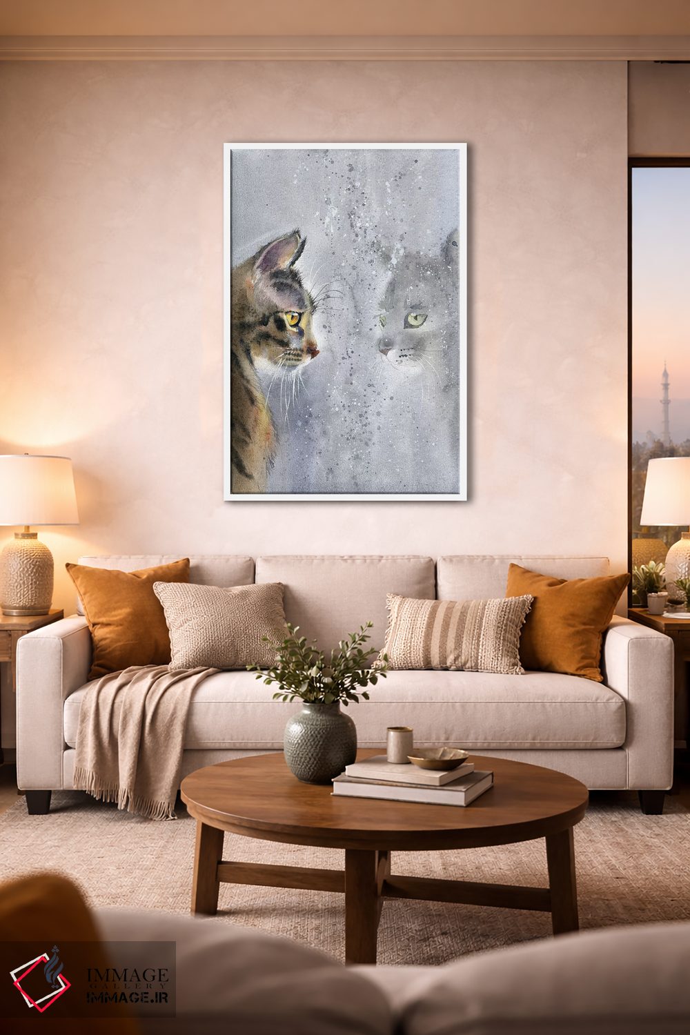 تابلو دکوراتیو گربه کنار پنجره اثر مارینا ایگناتووا - D1W
