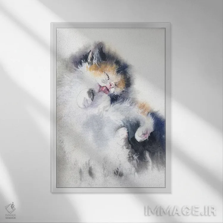 تابلو دکوراتیو حمام بچه گربه اثر مارینا ایگناتووا - نمای قابدار سفید