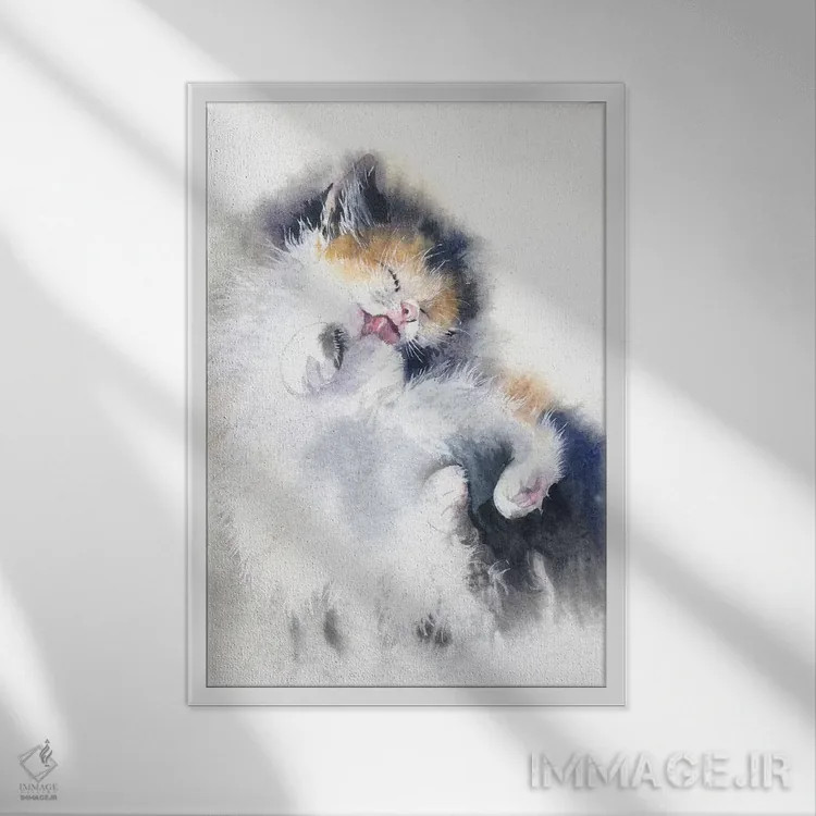 تابلو دکوراتیو حمام بچه گربه اثر مارینا ایگناتووا - نمای قابدار سفید
