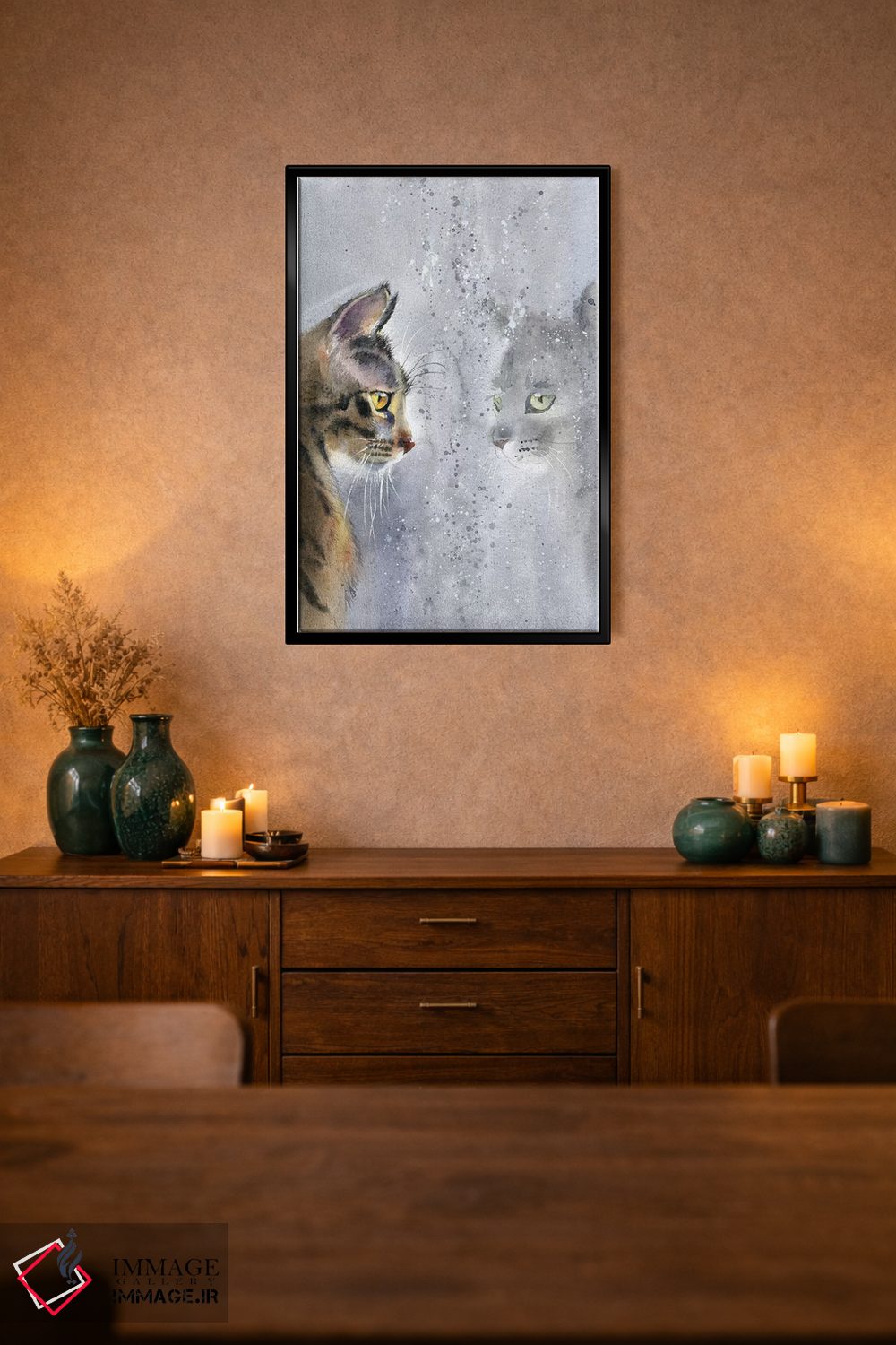تابلو دکوراتیو گربه کنار پنجره اثر مارینا ایگناتووا - D2B