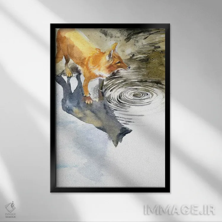 تابلو دکوراتیو روباه کنار رودخانه اثر مارینا ایگناتووا - نمای قابدار مشکی