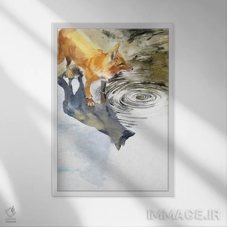 تابلو دکوراتیو روباه کنار رودخانه اثر مارینا ایگناتووا - نمای قابدار سفید