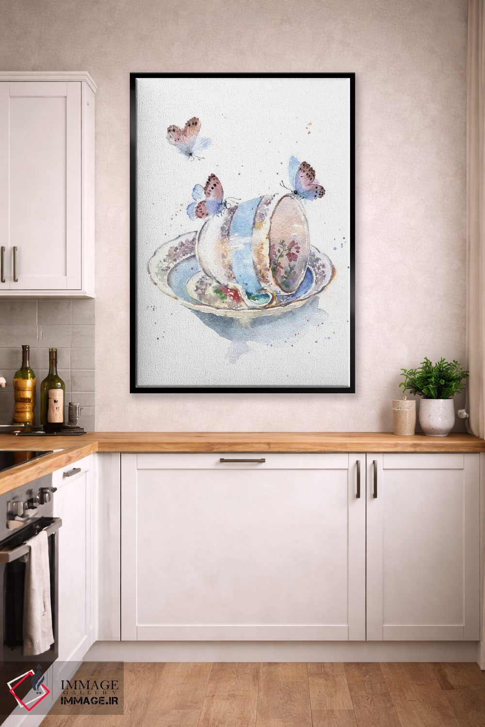 تابلو دکوراتیو فنجان با پروانه ها اثر مارینا ایگناتووا - D2B