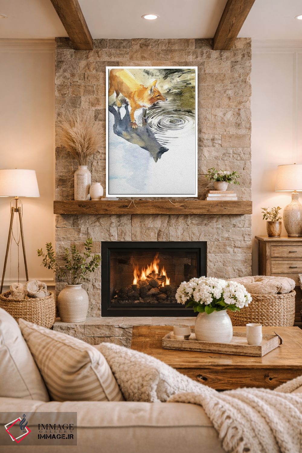 تابلو دکوراتیو روباه کنار رودخانه اثر مارینا ایگناتووا - D1W