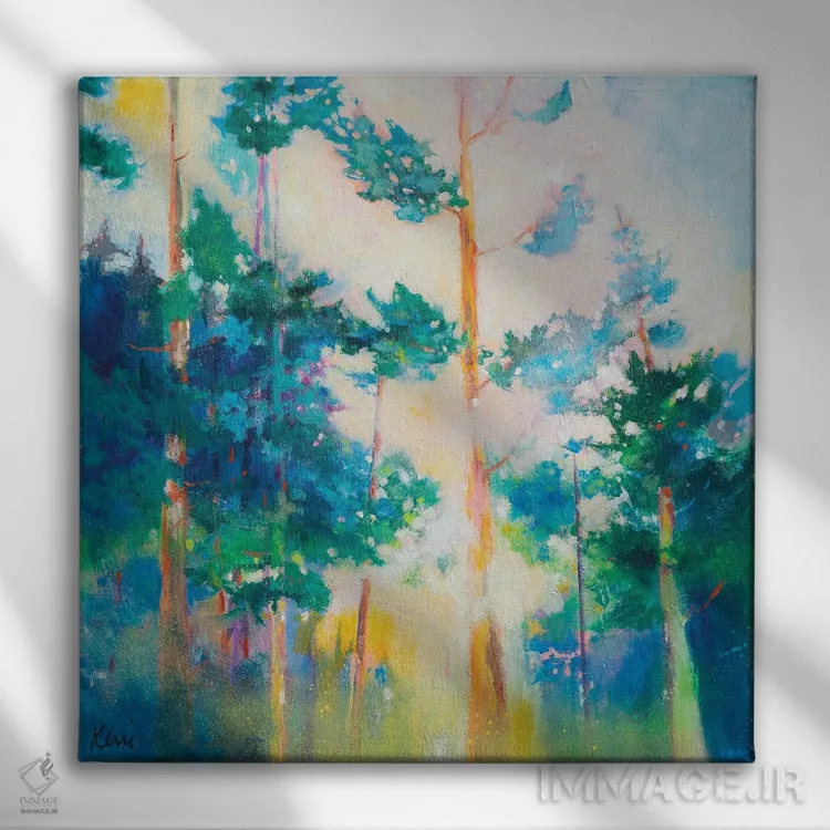 تابلو انتزاعی راهی از میان درختان ساختن اثر کری مک کیب - نمای روبهرو روی دیوار