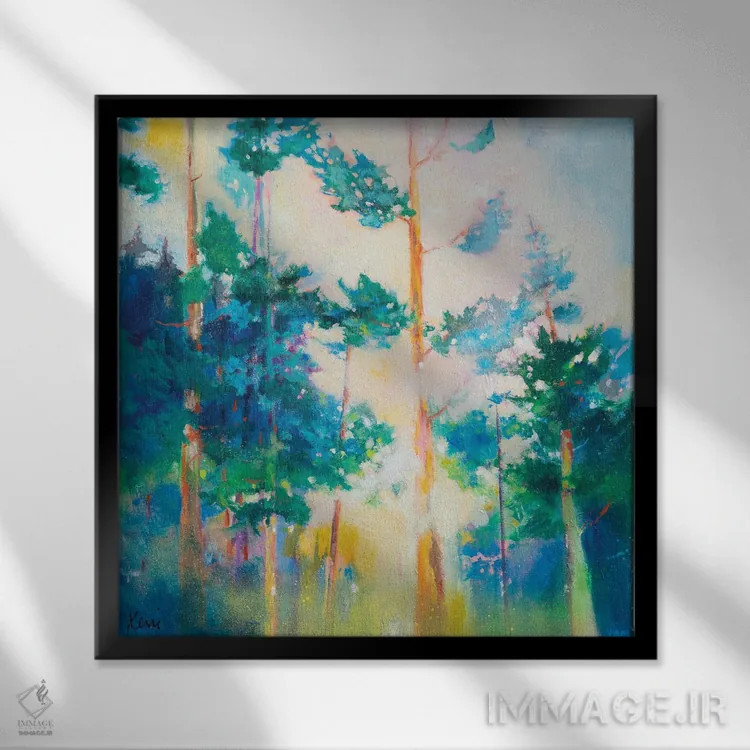 تابلو انتزاعی راهی از میان درختان ساختن اثر کری مک کیب - نمای قابدار مشکی