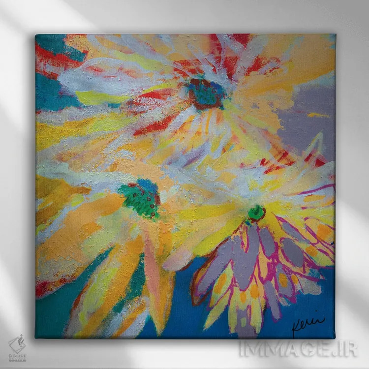 تابلو دکوراتیو سه گل آفتابگردان اثر کری مک کیب - نمای روبهرو روی دیوار
