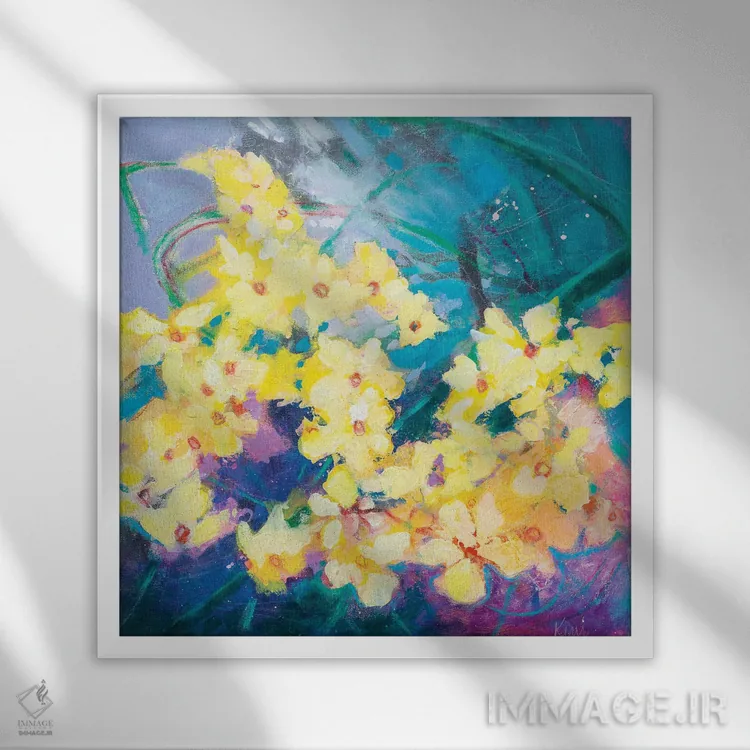 تابلو دکوراتیو طوفان نرگس ها اثر کری مک کیب - نمای قابدار سفید