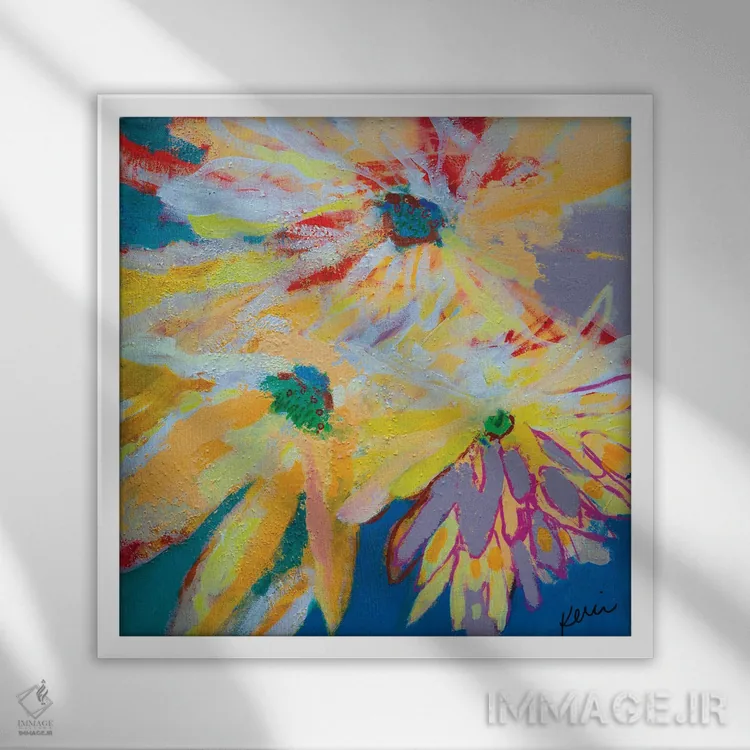 تابلو دکوراتیو سه گل آفتابگردان اثر کری مک کیب - نمای قابدار سفید