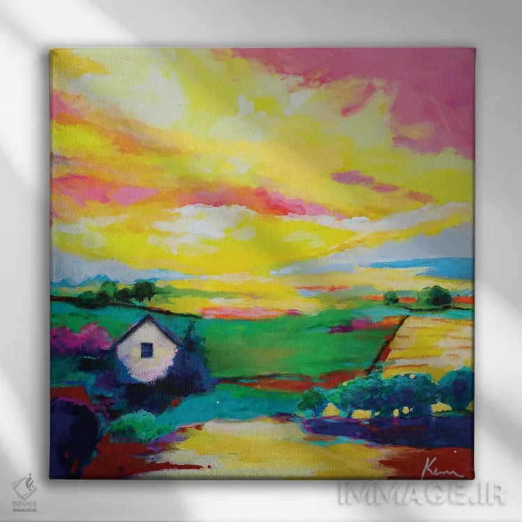 تابلو انتزاعی صبحی آفتاب گرفته اثر کری مک کیب - نمای روبهرو روی دیوار