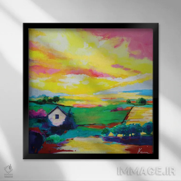 تابلو انتزاعی صبحی آفتاب گرفته اثر کری مک کیب - نمای قابدار مشکی