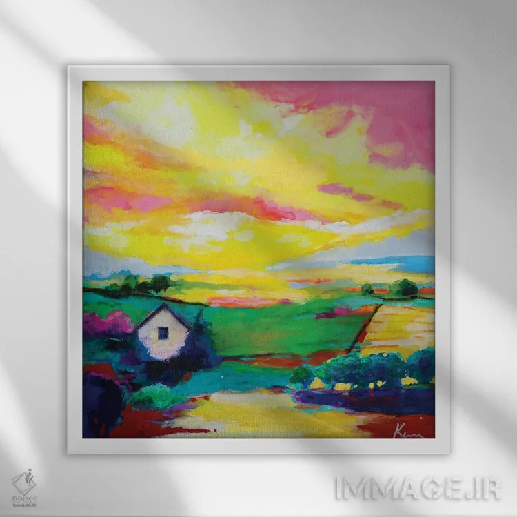 تابلو انتزاعی صبحی آفتاب گرفته اثر کری مک کیب - نمای قابدار سفید