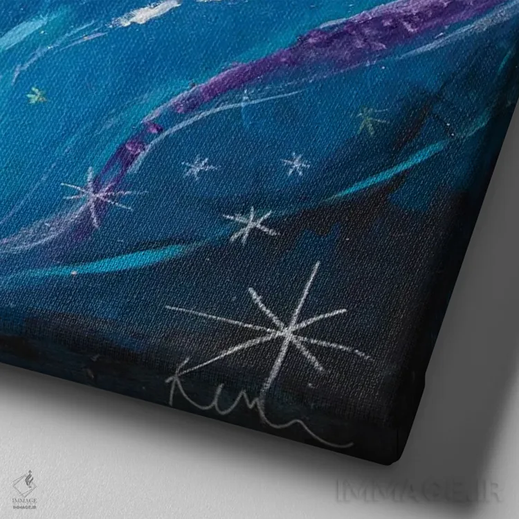 تابلو دکوراتیو موج هایی که به ماه می رسند اثر کری مک کیب - نمای نزدیک بافت بوم