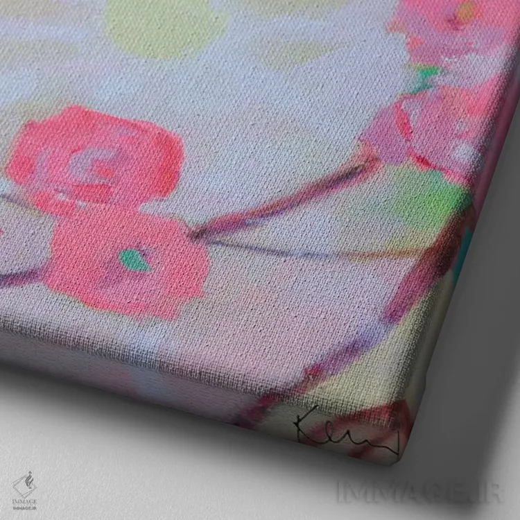 تابلو انتزاعی آفتاب شکوفه های گیلاس اثر کری مک کیب - نمای نزدیک بافت بوم