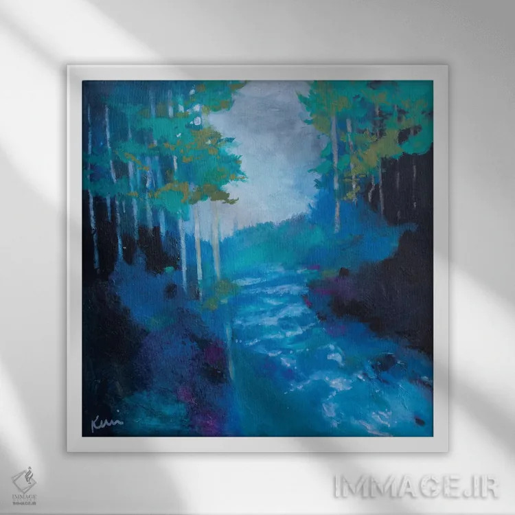 تابلو انتزاعی آب زنده اثر کری مک کیب - نمای قابدار سفید