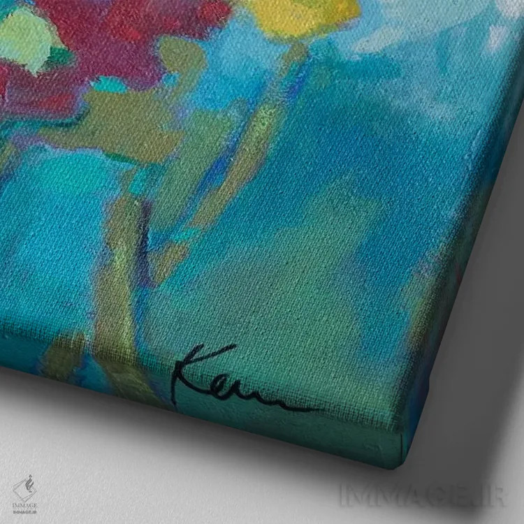 تابلو انتزاعی شادمانی گل ختمی اثر کری مک کیب - نمای نزدیک بافت بوم
