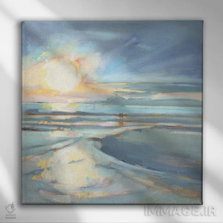 تابلو انتزاعی غروب برکه شرقی اثر کاتلین برادریک - نمای روبهرو روی دیوار