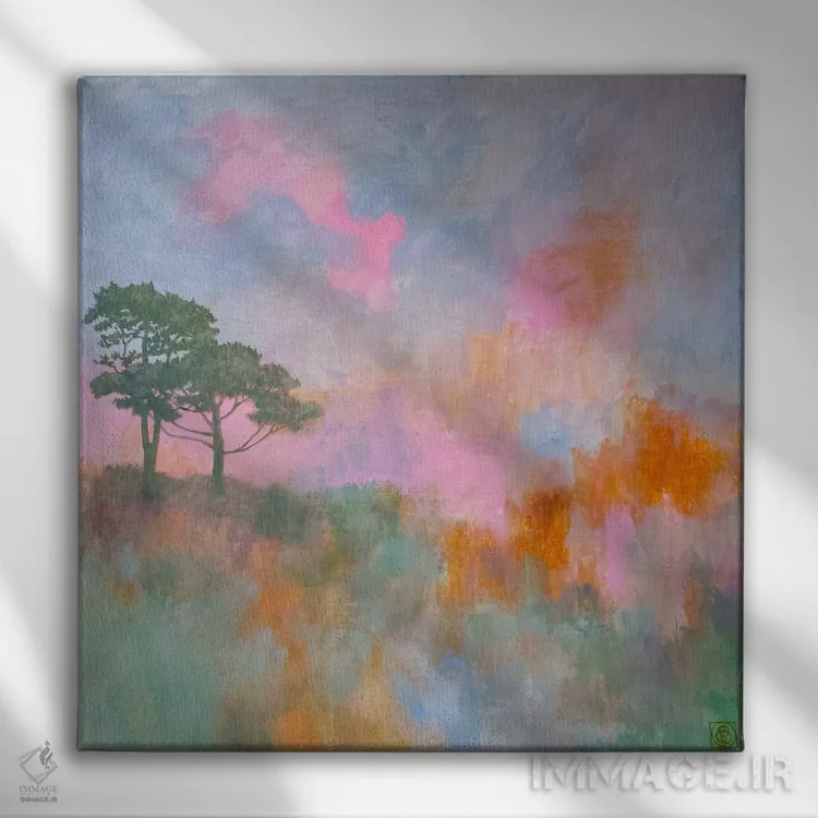 تابلو انتزاعی دو درخت اثر کاتیا بلینی - نمای روبهرو روی دیوار
