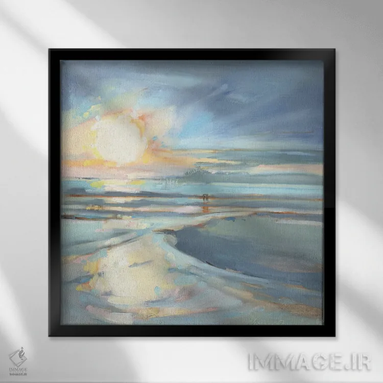تابلو انتزاعی غروب برکه شرقی اثر کاتلین برادریک - نمای قابدار مشکی