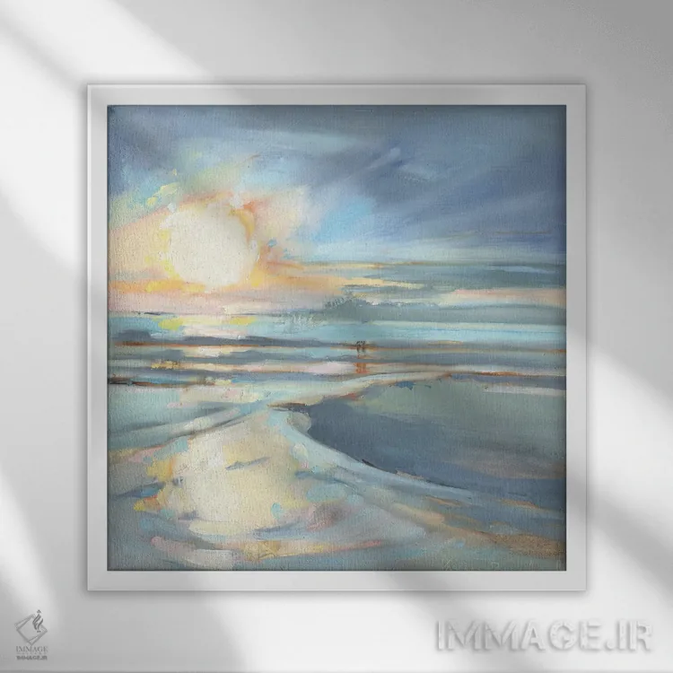 تابلو انتزاعی غروب برکه شرقی اثر کاتلین برادریک - نمای قابدار سفید