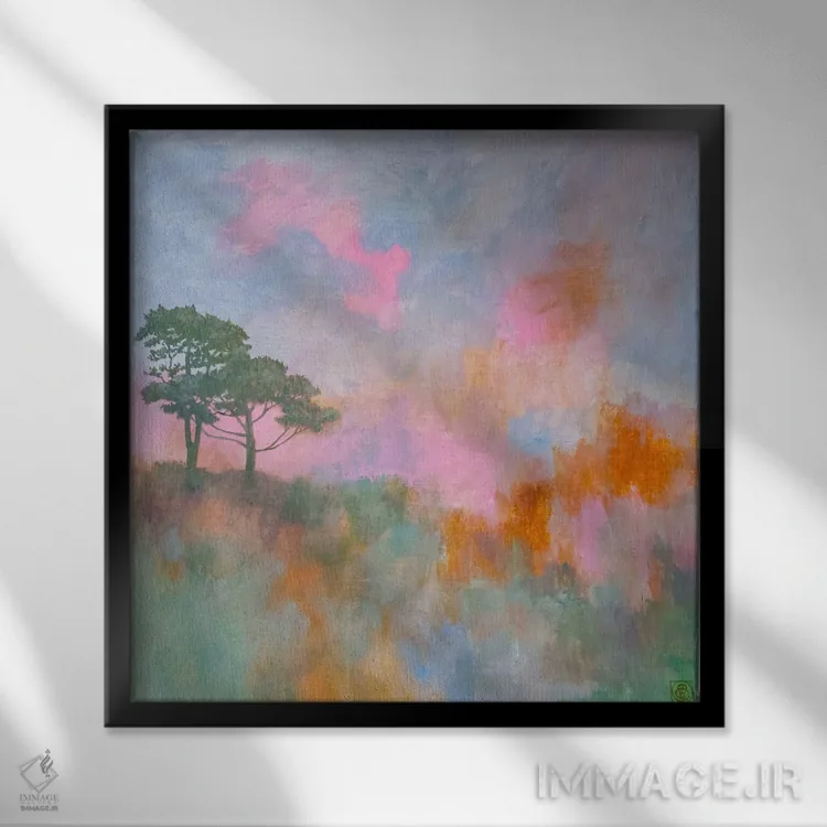 تابلو انتزاعی دو درخت اثر کاتیا بلینی - نمای قابدار مشکی