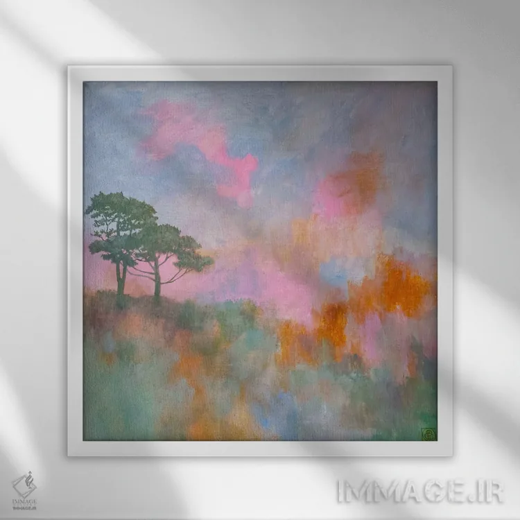 تابلو انتزاعی دو درخت اثر کاتیا بلینی - نمای قابدار سفید