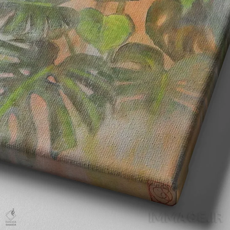 تابلو دکوراتیو منظره استوایی با طوطی اثر کاتیا بلینی - نمای نزدیک بافت بوم