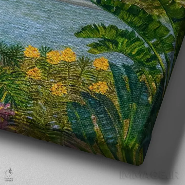 تابلو دکوراتیو باغ گیاه شناسی با گلخانه اثر کاتیا بلینی - نمای نزدیک بافت بوم