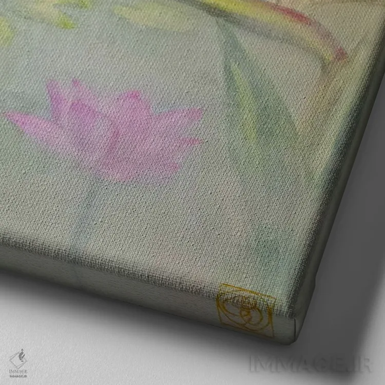 تابلو دکوراتیو برکه نیلوفر آبی اثر کاتیا بلینی - نمای نزدیک بافت بوم