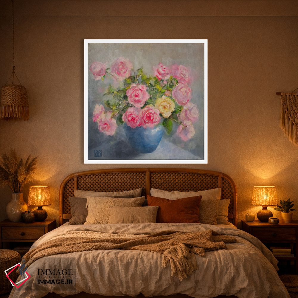 تابلو مدرن رزها در گلدان آبی اثر کاتیا بلینی - D1W