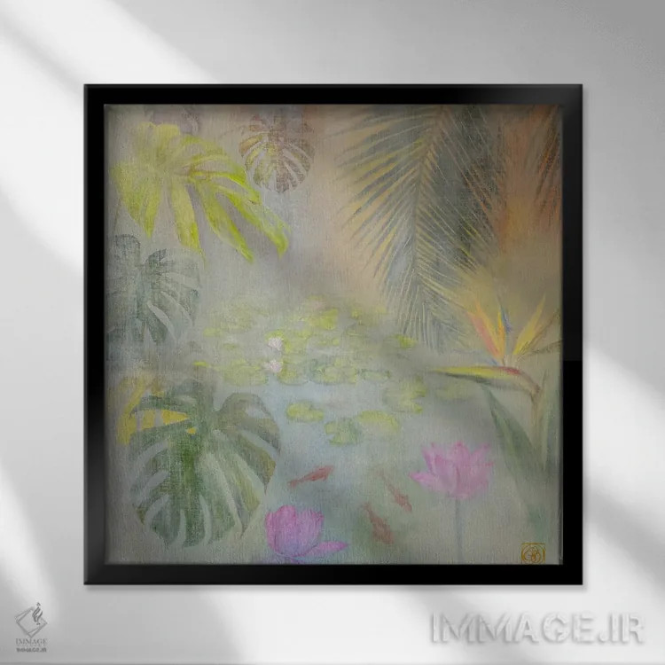 تابلو دکوراتیو برکه نیلوفر آبی اثر کاتیا بلینی - نمای قابدار مشکی