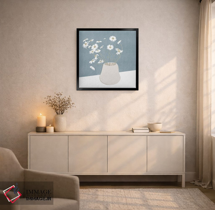 تابلو مینیمال طبیعت بی جان با گل مروارید اثر کیتی بیه - D6B