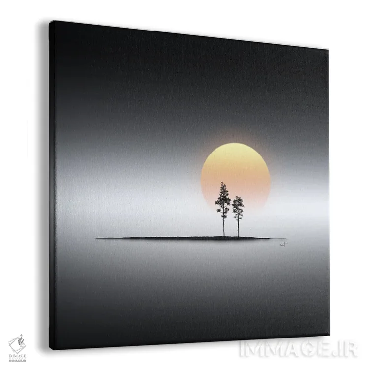 تابلو مینیمال جزیره های کوچک و غروب طلایی زودگذر اثر کاترین فدرر - نمای پرسپکتیو محصول