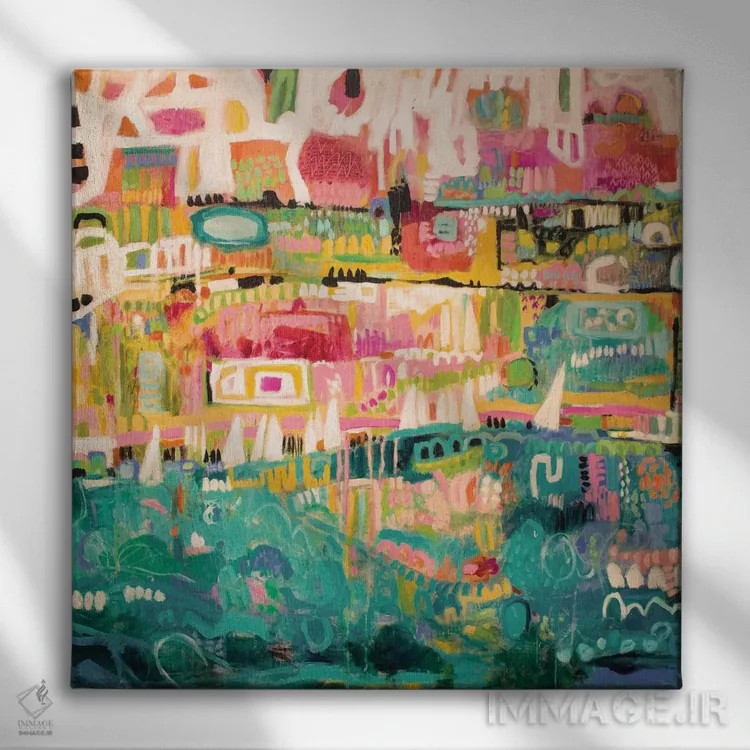 تابلو انتزاعی بندر انتزاعی ۲ اثر کارن فیلدز - نمای روبهرو روی دیوار