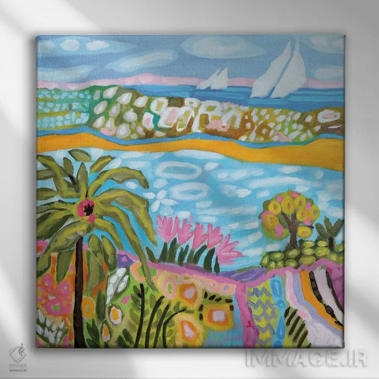 تابلو انتزاعی پناهگاه نخل اثر کارن فیلدز - نمای روبهرو روی دیوار